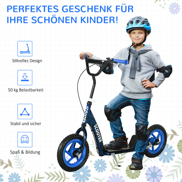 Kinderroller höhenverstellbar mit Bremse und 2 Rädern blau