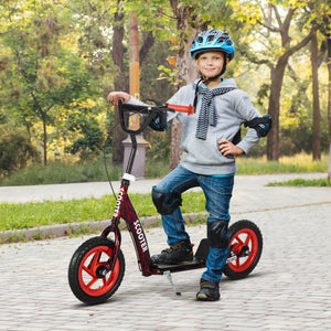 Kinderroller höhenverstellbar mit Bremse Ständer und 2 Rädern rot
