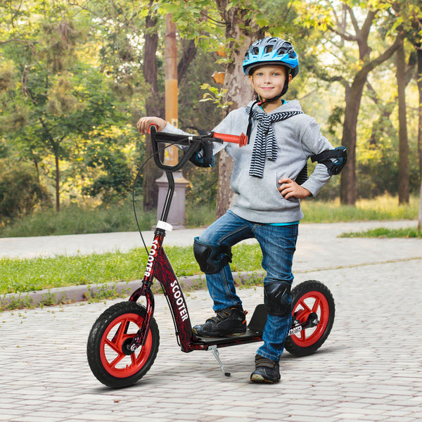 Kinderroller höhenverstellbar mit Bremse Ständer und 2 Rädern rot