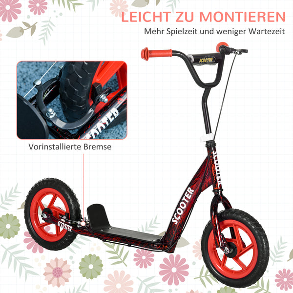 Kinderroller höhenverstellbar mit Bremse Ständer und 2 Rädern rot