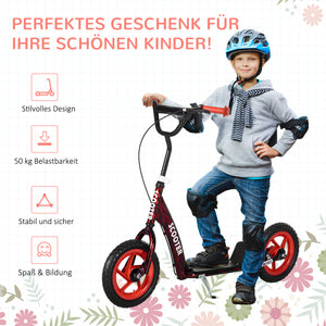 Kinderroller höhenverstellbar mit Bremse Ständer und 2 Rädern rot