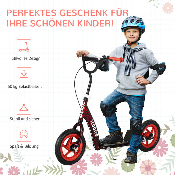 Kinderroller höhenverstellbar mit Bremse Ständer und 2 Rädern rot