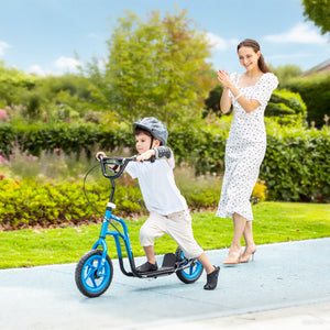 Kinderroller höhenverstellbar mit grossen Rädern und Handbremse blau