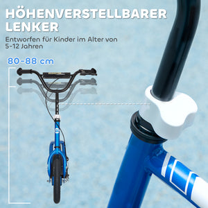 Kinderroller höhenverstellbar mit grossen Rädern und Handbremse blau