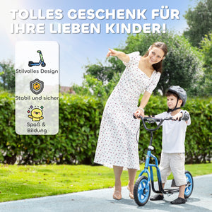 Kinderroller höhenverstellbar mit grossen Rädern und Handbremse blau