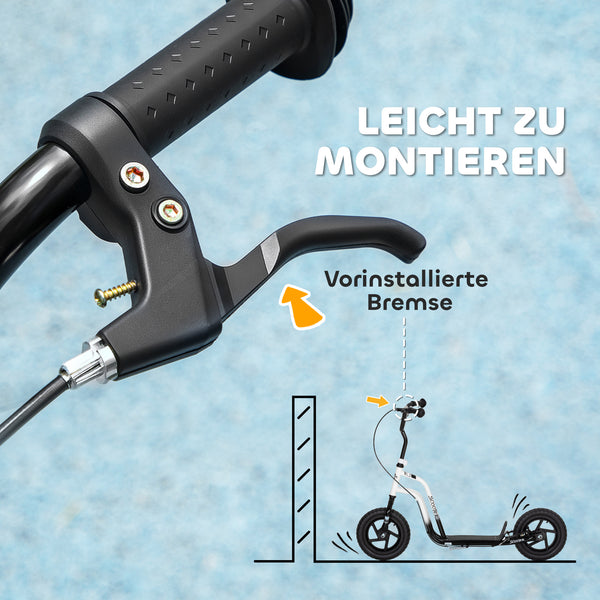 Kinderroller mit verstellbarem Lenker und Handbremse 5-12 Jahre weiss