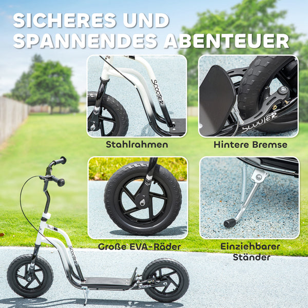 Kinderroller mit verstellbarem Lenker und Handbremse 5-12 Jahre weiss