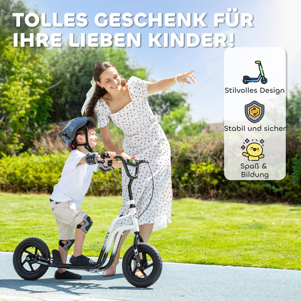 Kinderroller mit verstellbarem Lenker und Handbremse 5-12 Jahre weiss