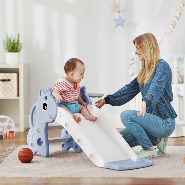 Kinderrutsche 3-in-1 mit Basketballkorb und Ball blau