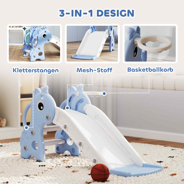Kinderrutsche 3-in-1 mit Basketballkorb und Ball blau
