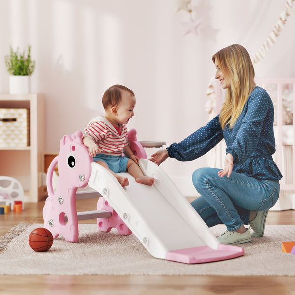 Kinderrutsche 3-in-1 mit Basketballkorb und Ball rosa