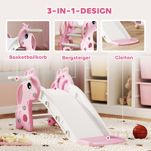 Kinderrutsche 3-in-1 mit Basketballkorb und Ball rosa