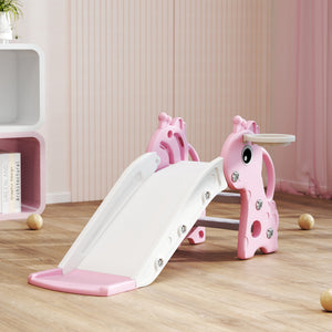Kinderrutsche 3-in-1 mit Basketballkorb und Ball rosa