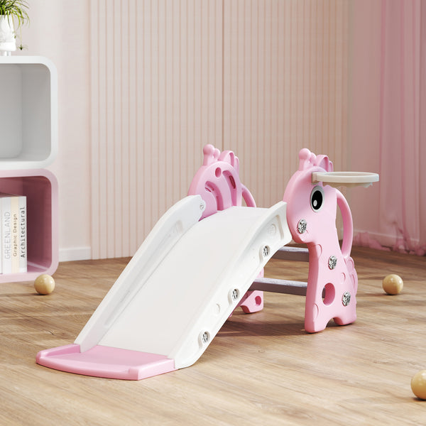Kinderrutsche 3-in-1 mit Basketballkorb und Ball rosa