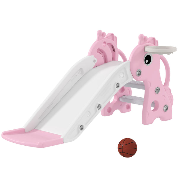 Kinderrutsche 3-in-1 mit Basketballkorb und Ball rosa