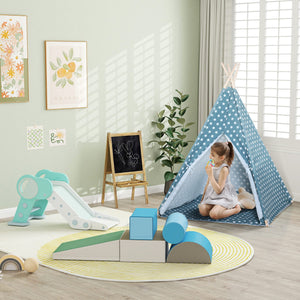Kinderrutsche Spielturm klappbar sicher Indoor & Outdoor Grün & Weiss