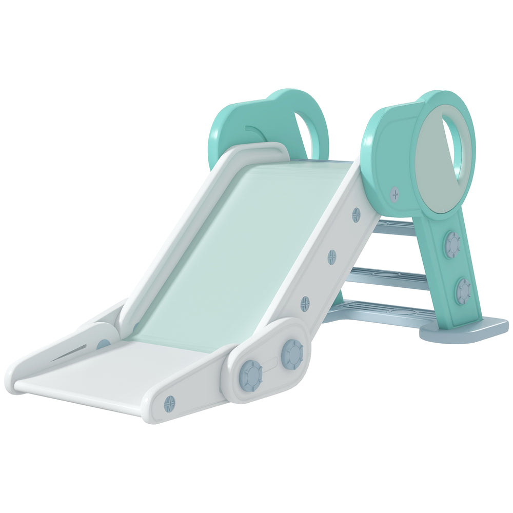 Children's slide, play tower, foldable, safe, indoor & outdoor use, green & white