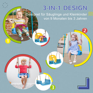 Kinderschaukel 3-in-1 höhenverstellbar für drinnen und draussen blau