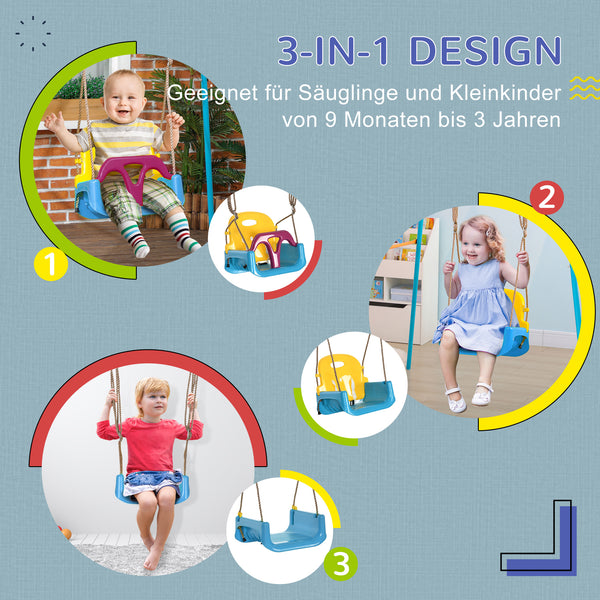 Kinderschaukel 3-in-1 höhenverstellbar für drinnen und draussen blau