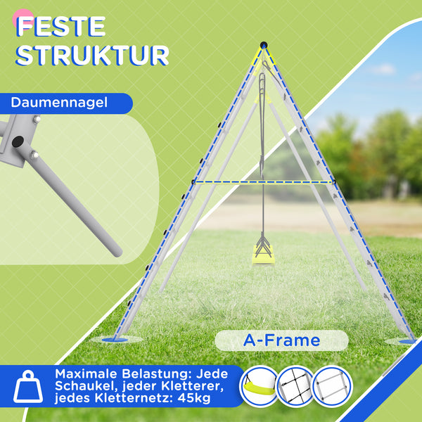 Kinderschaukel Schaukelset 2-in-1 Stahl mit Kletternetz Grün