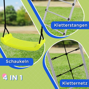 Kinderschaukel Schaukelset 2-in-1 Stahl mit Kletternetz Grün
