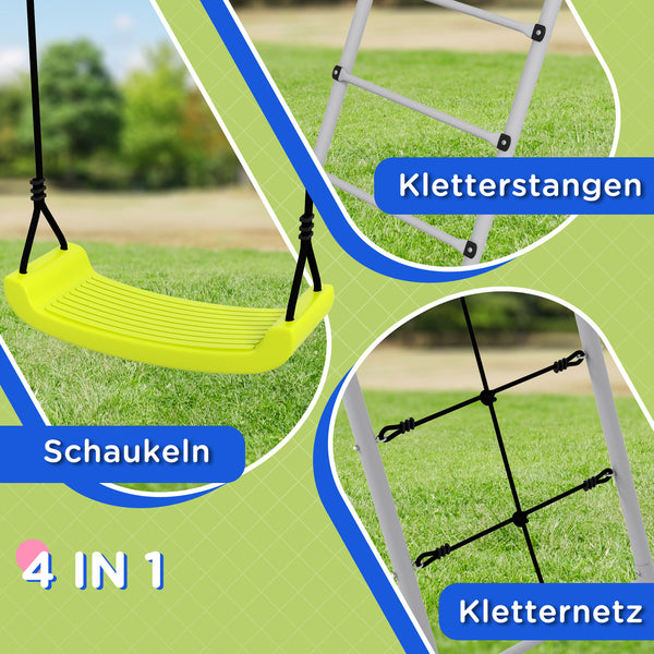 Kinderschaukel Schaukelset 2-in-1 Stahl mit Kletternetz Grün