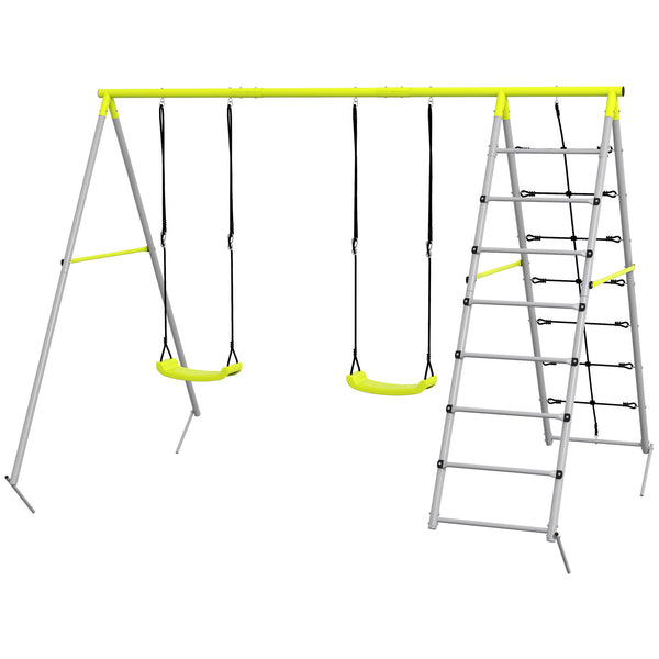 Kinderschaukel Schaukelset 2-in-1 Stahl mit Kletternetz Grün