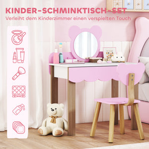 Kinderschminktisch mit Hocker Spiegel und Schublade rosa