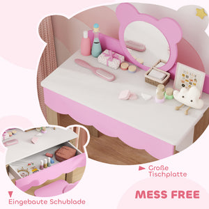 Kinderschminktisch mit Hocker Spiegel und Schublade rosa