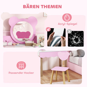 Kinderschminktisch mit Hocker Spiegel und Schublade rosa