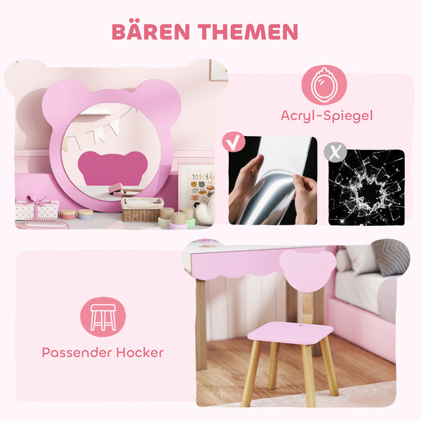 Kinderschminktisch mit Hocker Spiegel und Schublade rosa