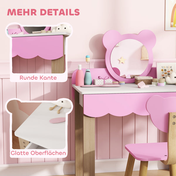 Kinderschminktisch mit Hocker Spiegel und Schublade rosa