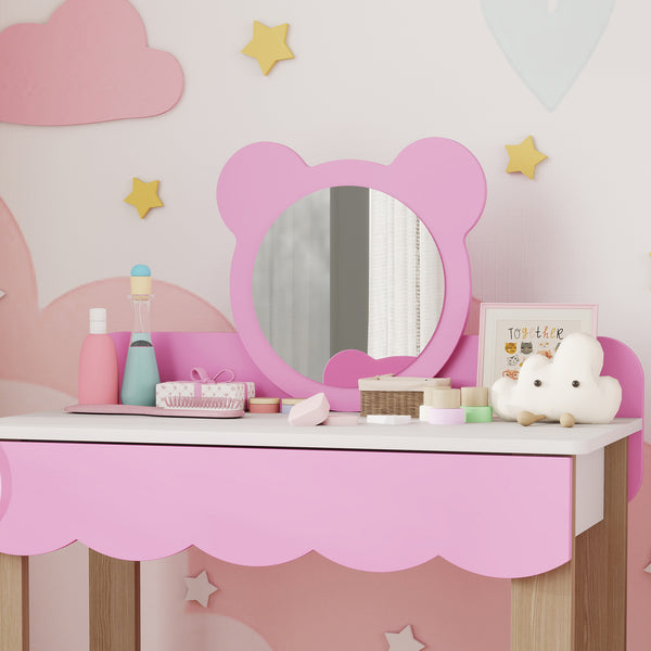 Kinderschminktisch mit Hocker Spiegel und Schublade rosa