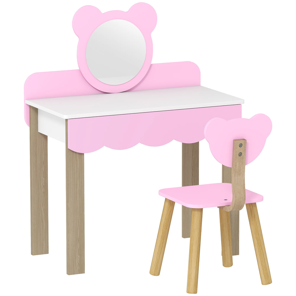 Kinderschminktisch mit Hocker Spiegel und Schublade rosa