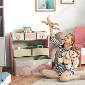 Kinderschrank mit 6 Stoffboxen und niedlichem Motiv rosa