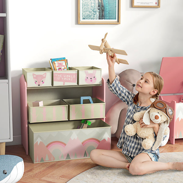 Kinderschrank mit 6 Stoffboxen und niedlichem Motiv rosa