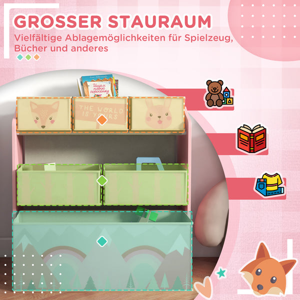 Kinderschrank mit 6 Stoffboxen und niedlichem Motiv rosa