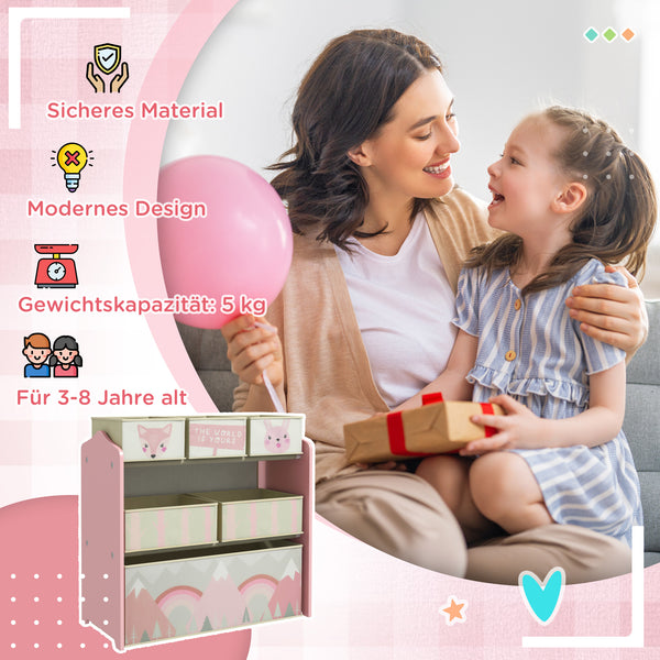 Kinderschrank mit 6 Stoffboxen und niedlichem Motiv rosa