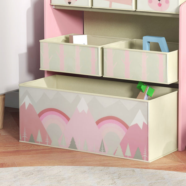 Kinderschrank mit 6 Stoffboxen und niedlichem Motiv rosa