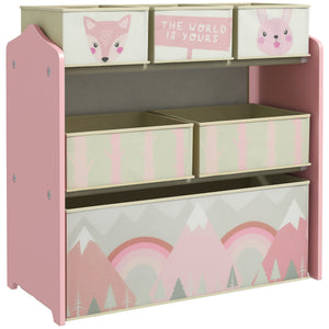 Kinderschrank mit 6 Stoffboxen und niedlichem Motiv rosa