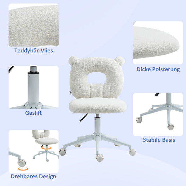 Children's desk chair, height-adjustable, swivel, ergonomic, white