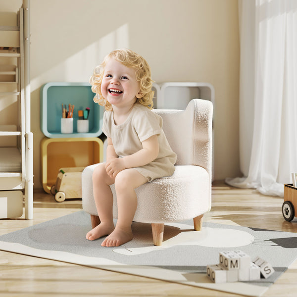 Kindersessel bequem mit Bärenohren aus Plüsch Fleece beige
