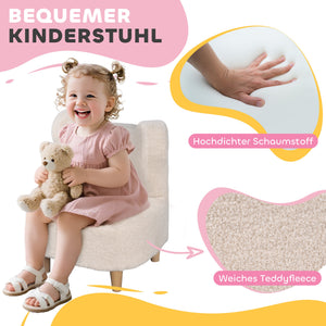 Kindersessel bequem mit Bärenohren aus Plüsch Fleece beige