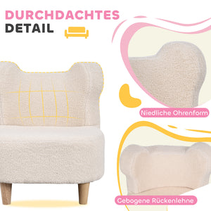 Kindersessel bequem mit Bärenohren aus Plüsch Fleece beige