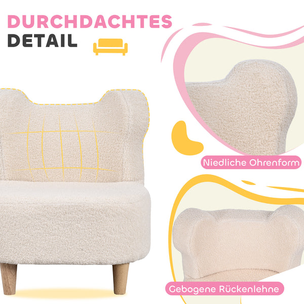 Kindersessel bequem mit Bärenohren aus Plüsch Fleece beige