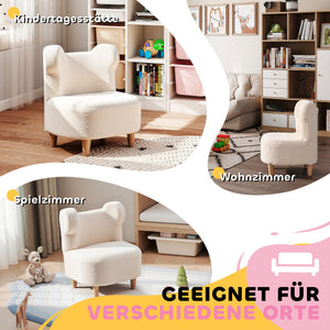 Kindersessel bequem mit Bärenohren aus Plüsch Fleece beige