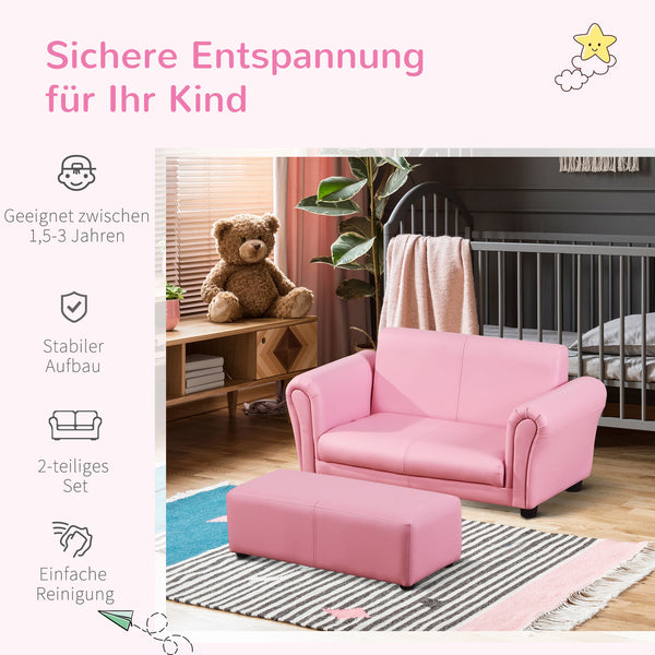 Kindersessel & Hocker Set 83x42x41cm Rosa
