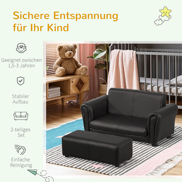Kindersessel & Hocker Set 83x42x41cm Schwarz