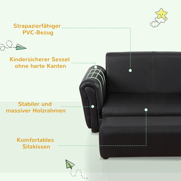 Kindersessel & Hocker Set 83x42x41cm Schwarz