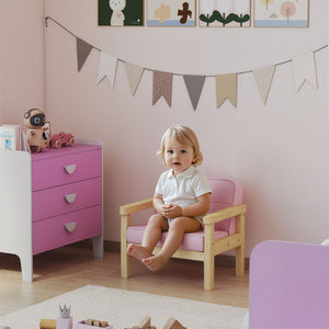 Kindersessel mit Holzfüssen aus Schaumstoff für Kinderzimmer rosa